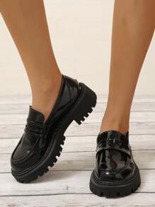 Minimalist Flatform Penny Loafers - Black - View 3