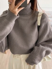 DAZY Jersey de cuello alto con mangas de murciélago, blusas de manga larga