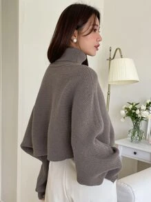 DAZY Jersey de cuello alto con mangas de murciélago, blusas de manga larga