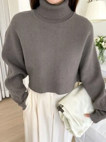 DAZY Jersey de cuello alto con mangas de murciélago, blusas de manga larga
