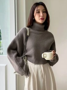 DAZY Jersey de cuello alto con mangas de murciélago, blusas de manga larga