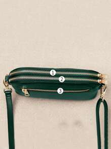 通勤风格时尚百搭多拉链口袋大容量简约便携斜挎包，适合女性购物、聚会、送给妈妈的礼物