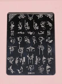 FULL BEAUTY 1pc Flower Pattern Nail Art Template Plate - Silver - View 2