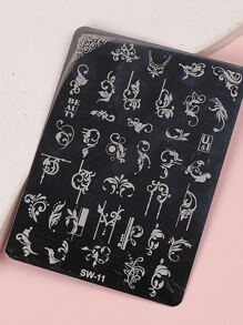 FULL BEAUTY 1pc Flower Pattern Nail Art Template Plate - Silver - View 3