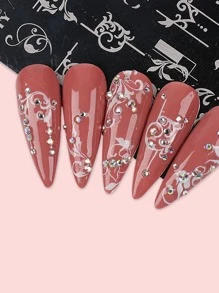 FULL BEAUTY 1pc Flower Pattern Nail Art Template Plate - Silver - View 5