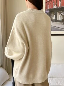 DAZY Áo len dệt kim gân vai trễ vai cỡ lớn, áo dài tay, quần áo nữ mùa thu - Màu be - Xem 2