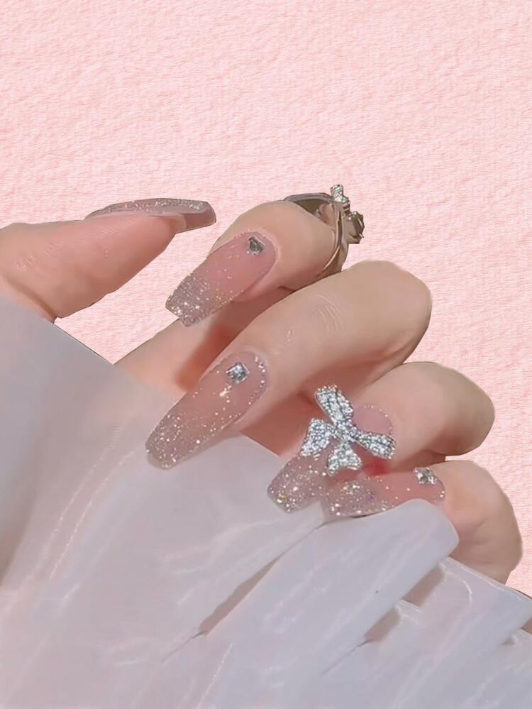 ROMWE Kawaii 24入組水鑽蝴蝶結裝飾假指甲 - 彩色 - 查看 1