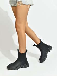 Ladies' Black Equestrian Boots & Western Style Black Elastic Zipper Back Chelsea Boots For Women - Black - View 2