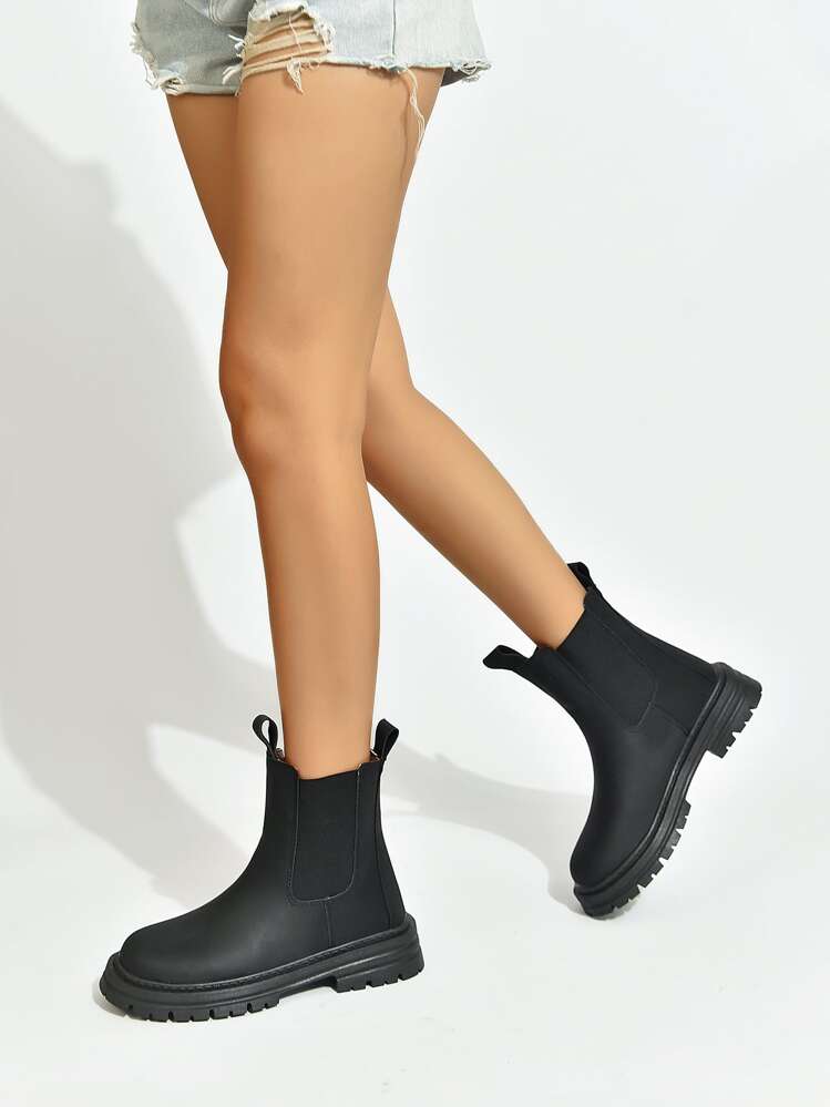 Ladies' Black Equestrian Boots & Western Style Black Elastic Zipper Back Chelsea Boots For Women - Black - View 2