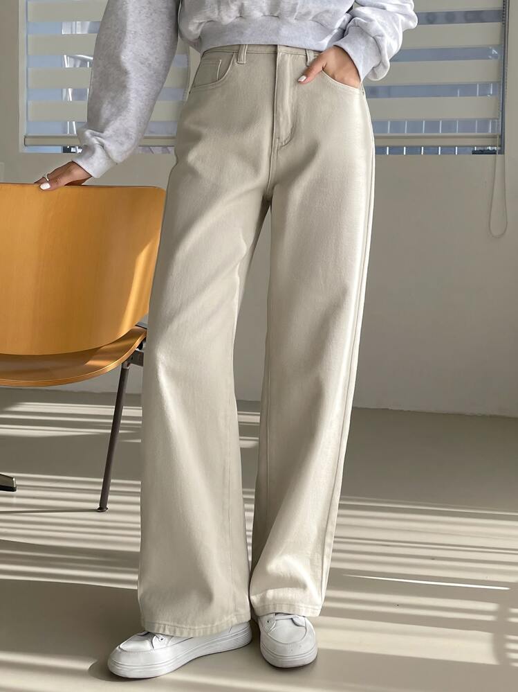 DAZY 斜口袋男友褲 - 米色 - 查看 1