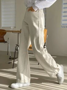 DAZY 斜口袋男友褲 - 米色 - 查看 2