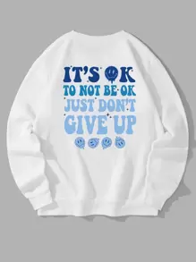 Men Cartoon And Slogan Graphic Thermal Sweatshirt - White - View 1