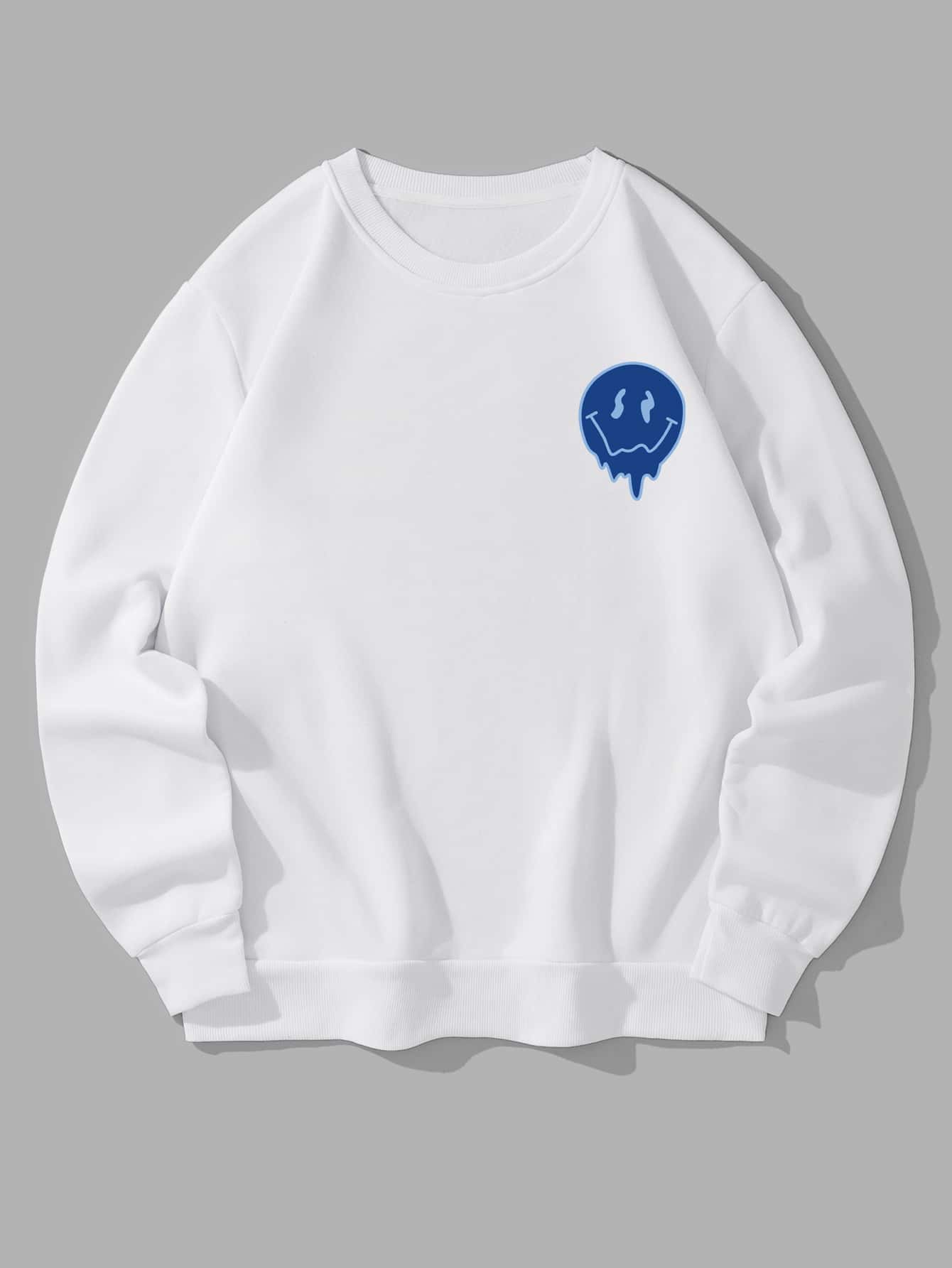 Men Cartoon And Slogan Graphic Thermal Sweatshirt - White - View 2