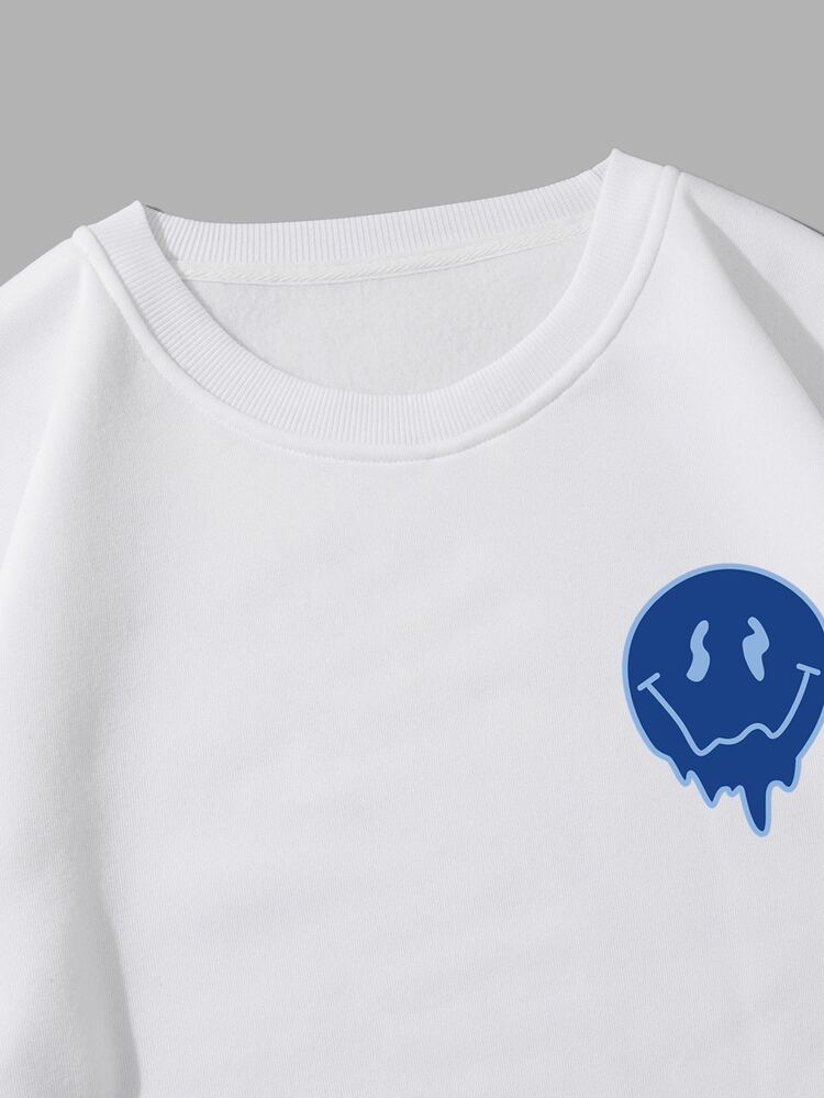 Men Cartoon And Slogan Graphic Thermal Sweatshirt - White - View 5