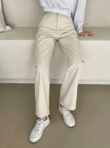 DAZY 斜口袋男友褲 - 米色 - 查看 8