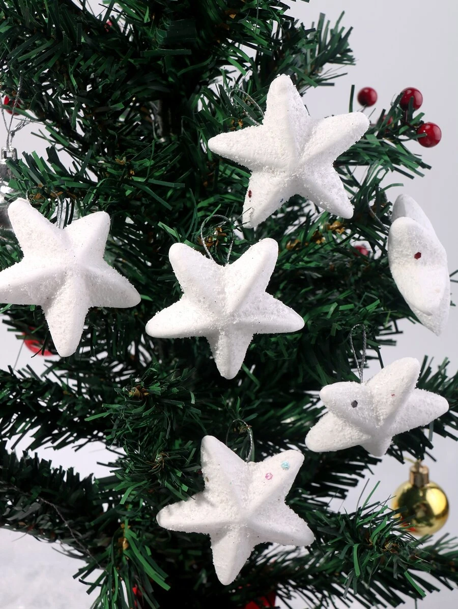 6 cái trang trí treo hình ngôi sao giáng sinh - trắng - Xem 1
