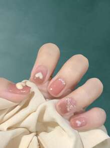 ROMWE Kawaii 24pcs Short Square Faux Pearl Decor Fake Nail - Multicolor - View 1