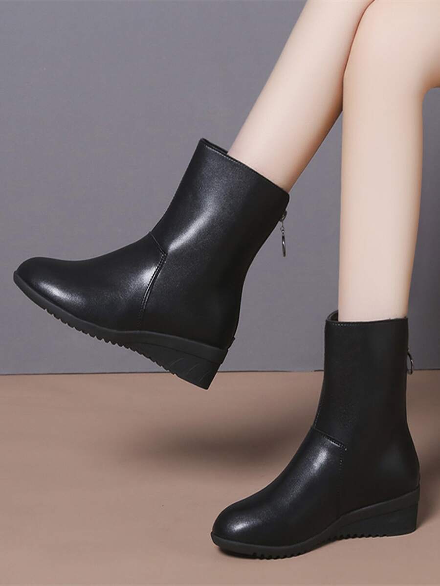 後拉鏈坡跟靴子 - 黑色 - 查看 1
