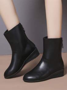 後拉鏈坡跟靴子 - 黑色 - 查看 3