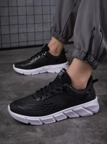 Men Patch Detail Lace-up Front Running Shoes - Black - View 2