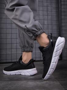 Men Patch Detail Lace-up Front Running Shoes - Black - View 3