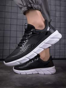 Men Patch Detail Lace-up Front Running Shoes - Black - View 4