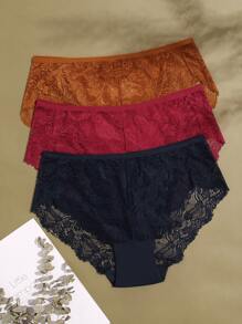 Plus 3pack Floral Lace Panty - Multicolor - View 1