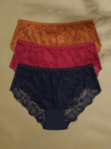 Plus 3pack Floral Lace Panty - Multicolor - View 3