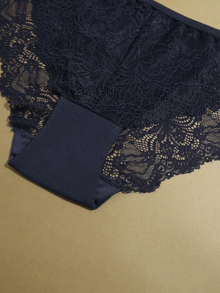 大碼3入組花卉蕾絲內褲 - 彩色 - 查看 4