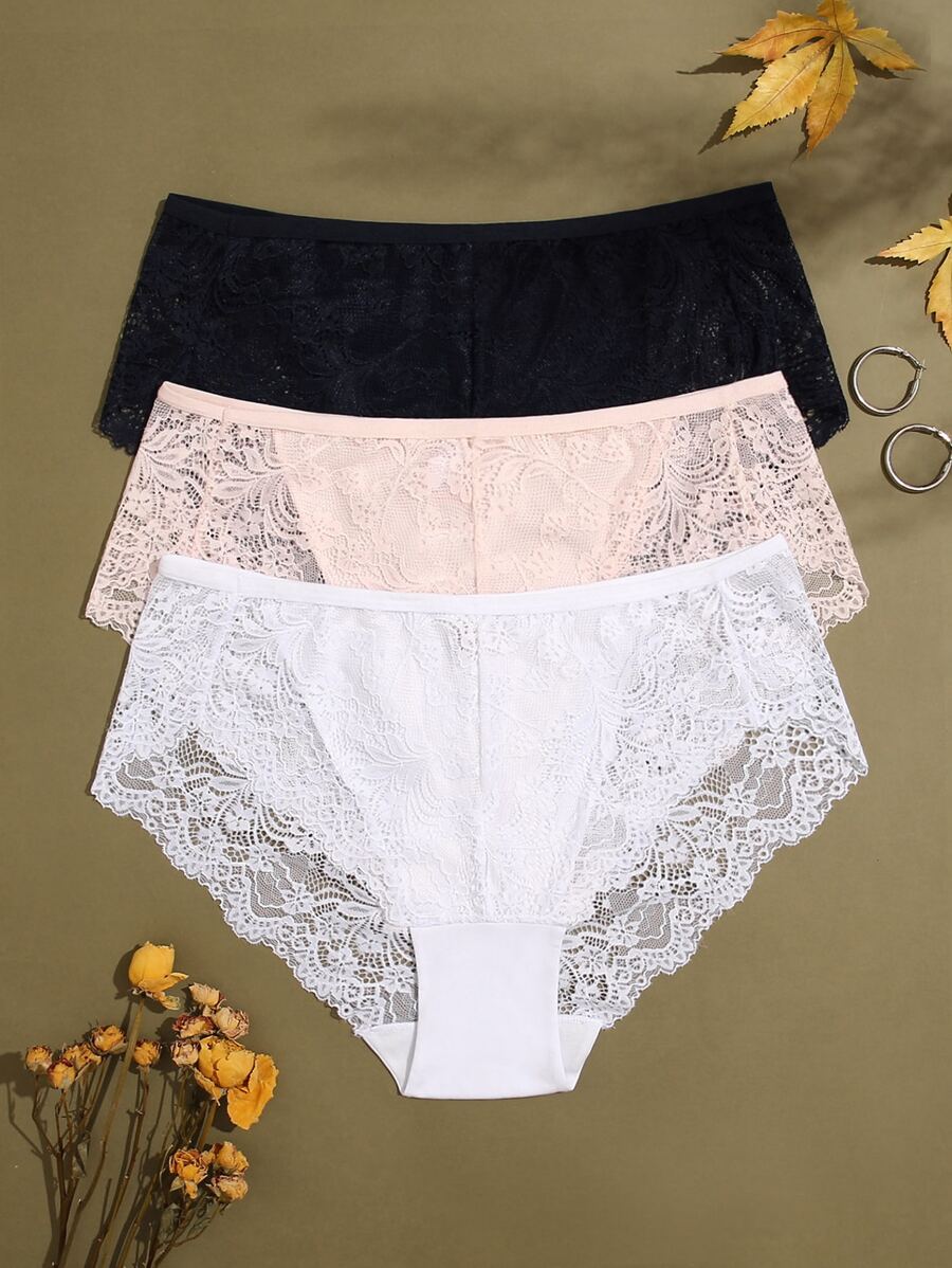 Plus 3pack Floral Lace Panty Lingerie - Multicolor - View 1