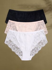 Plus 3pack Floral Lace Panty Lingerie - Multicolor - View 3