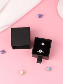 1pc Plain Ring Storage Box, Black Paper Ring Box For Wedding - Black - View 2