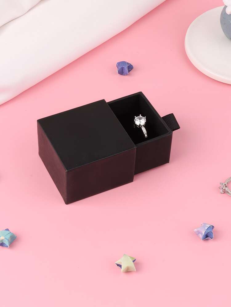 1pc Plain Ring Storage Box, Black Paper Ring Box For Wedding - Black - View 4