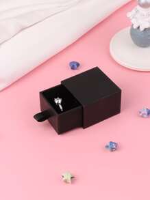 1pc Plain Ring Storage Box, Black Paper Ring Box For Wedding - Black - View 5