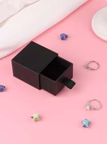 1pc Plain Ring Storage Box, Black Paper Ring Box For Wedding - Black - View 6