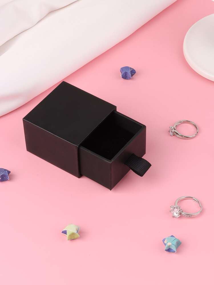 1pc Plain Ring Storage Box, Black Paper Ring Box For Wedding - Black - View 6