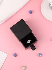 1pc Plain Ring Storage Box, Black Paper Ring Box For Wedding - Black - View 7