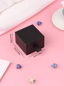 1pc Plain Ring Storage Box, Black Paper Ring Box For Wedding - Black - View 8