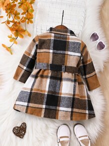 Baby Girl Plaid Print Belted Coat - Multicolor - View 2