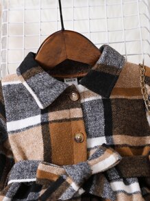 Baby Girl Plaid Print Belted Coat - Multicolor - View 3