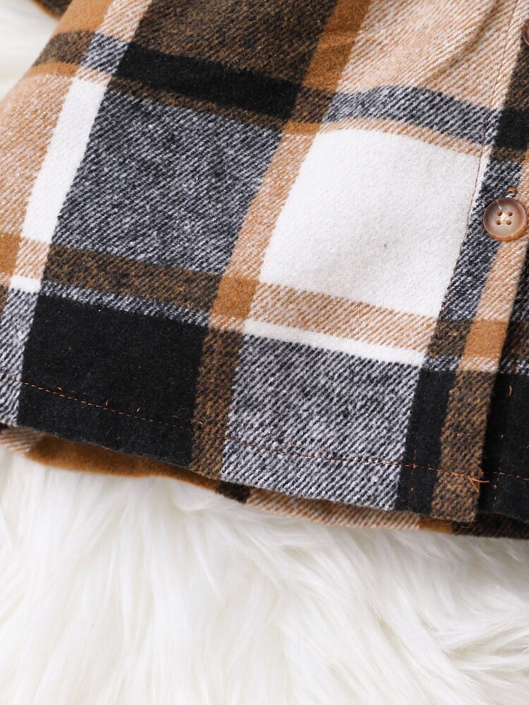 Baby Girl Plaid Print Belted Coat - Multicolor - View 4