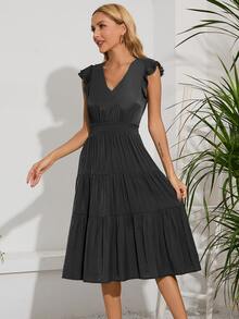 Butterfly Sleeve Ruffle Hem Dress