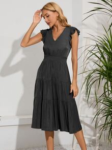 Butterfly Sleeve Ruffle Hem Dress