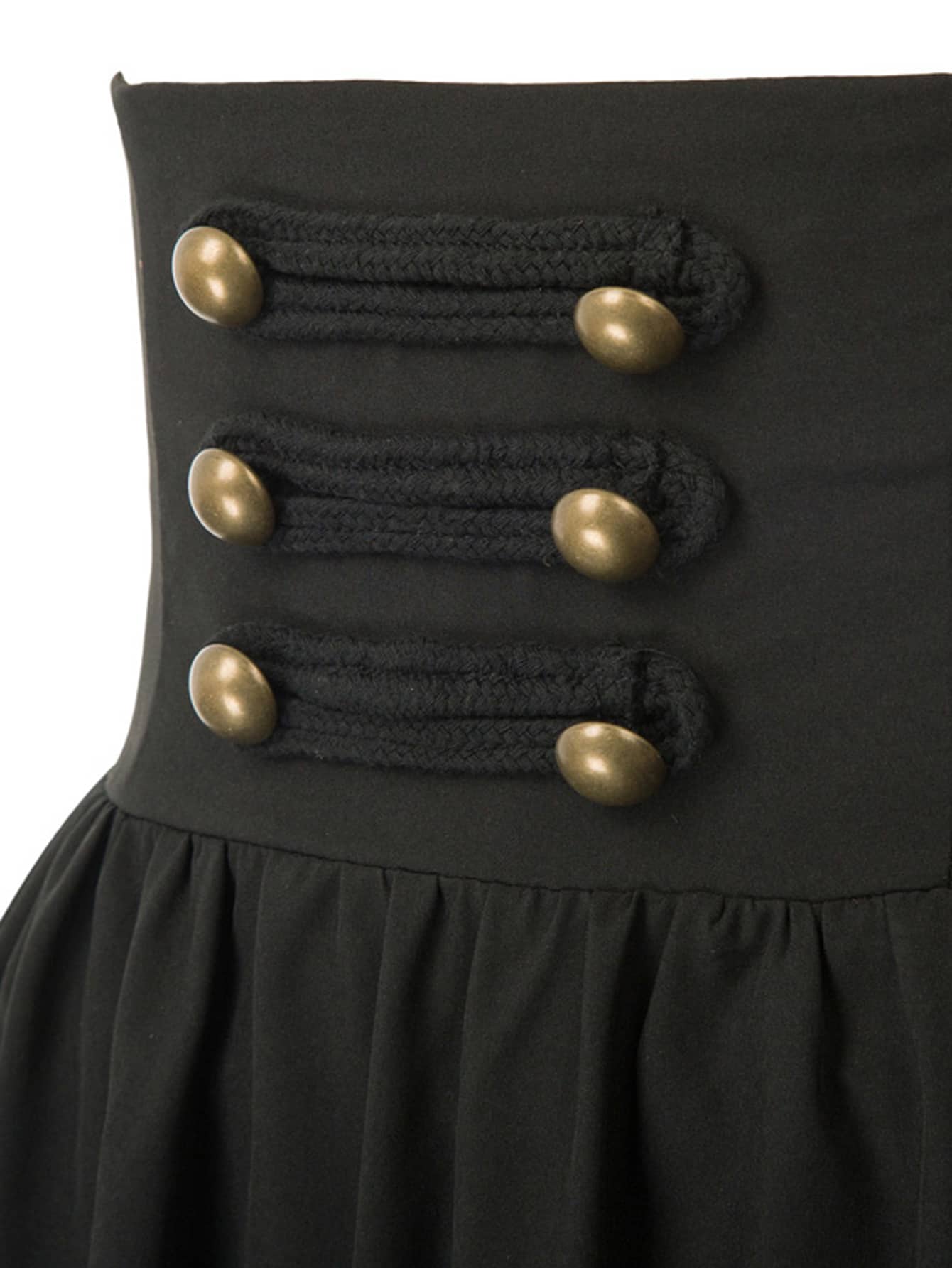 Scarlet Darkness Double Breasted Ruffle Hem Skirt - Black - View 5