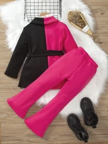 SHEIN 小女童青果領雙色外套和喇叭褲 - 彩色 - 查看 2