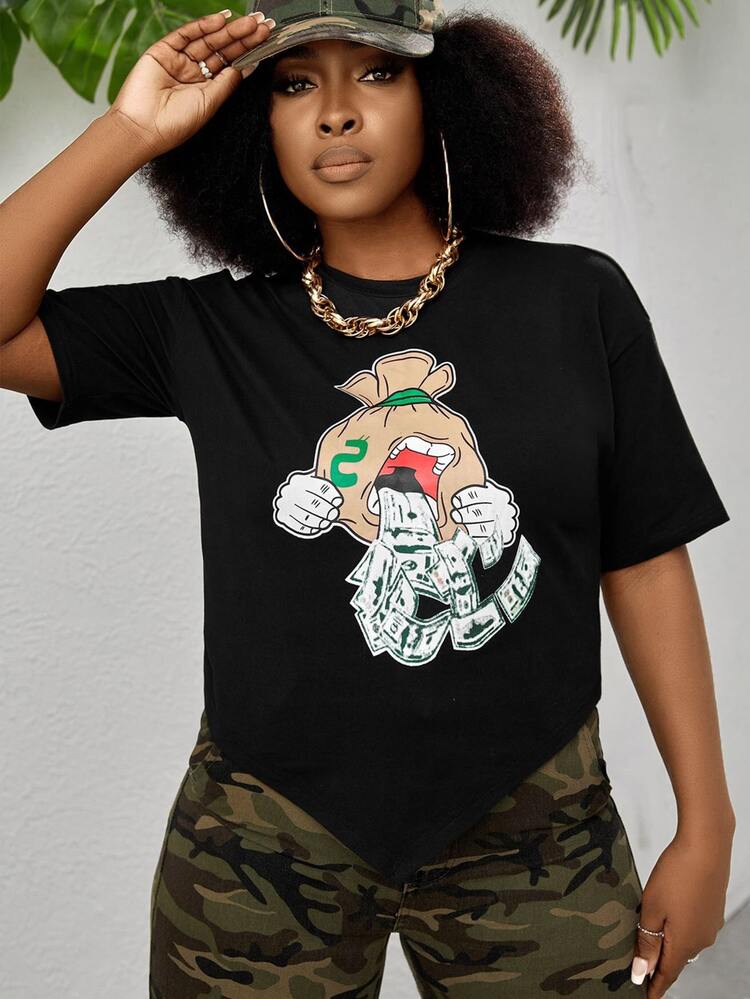 Cash & Cartoon Graphic Drop Shoulder Tee