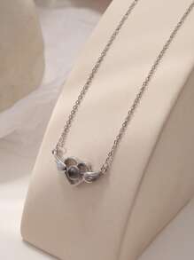 心和翅膀吊墜項鍊 - 銀色 - 查看 1