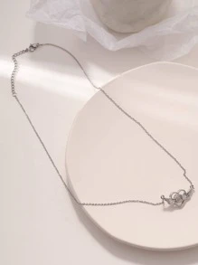 心和翅膀吊墜項鍊 - 銀色 - 查看 2
