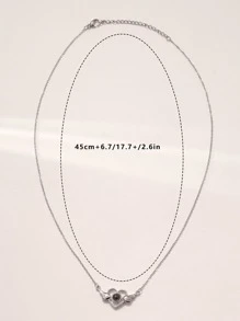 心和翅膀吊墜項鍊 - 銀色 - 查看 3