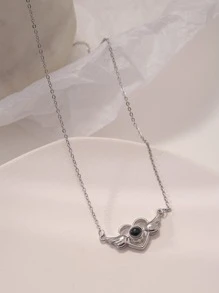 心和翅膀吊墜項鍊 - 銀色 - 查看 4